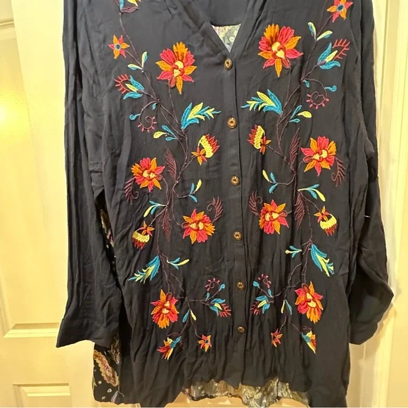 Soft Surroundings Button Up Long Sleeve Womens Size 1X Floral Blouse - Picture 3 of 9